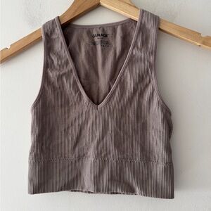Garage Brown Ribbed Plunge V Neck Tank‎ Top Crop